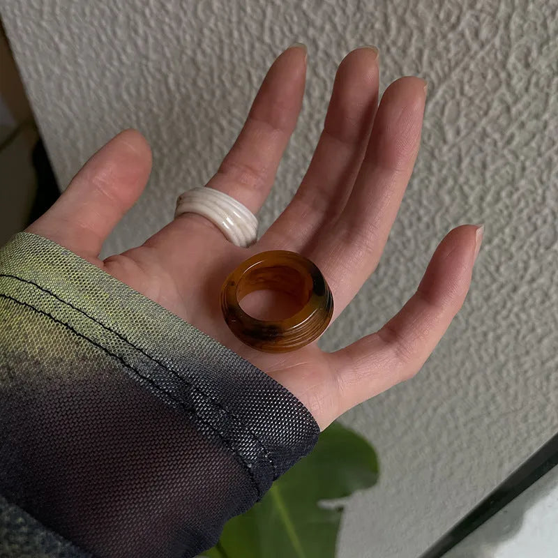 Chinese style irregular geometric resin ring in brown tones