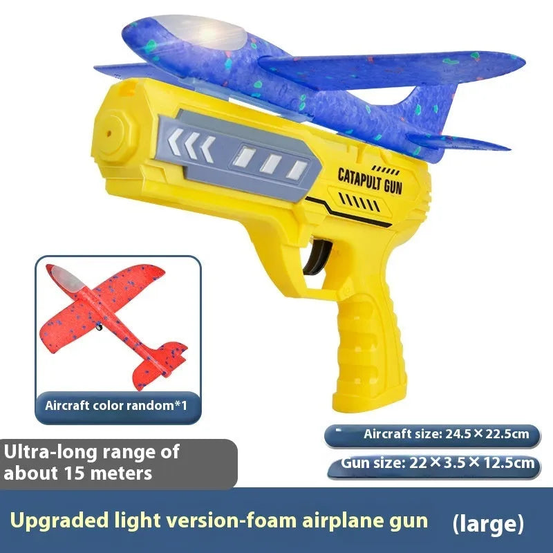 Children's plastic light-up catapult plane launch gun toy with 24cm glow aircraft in blue