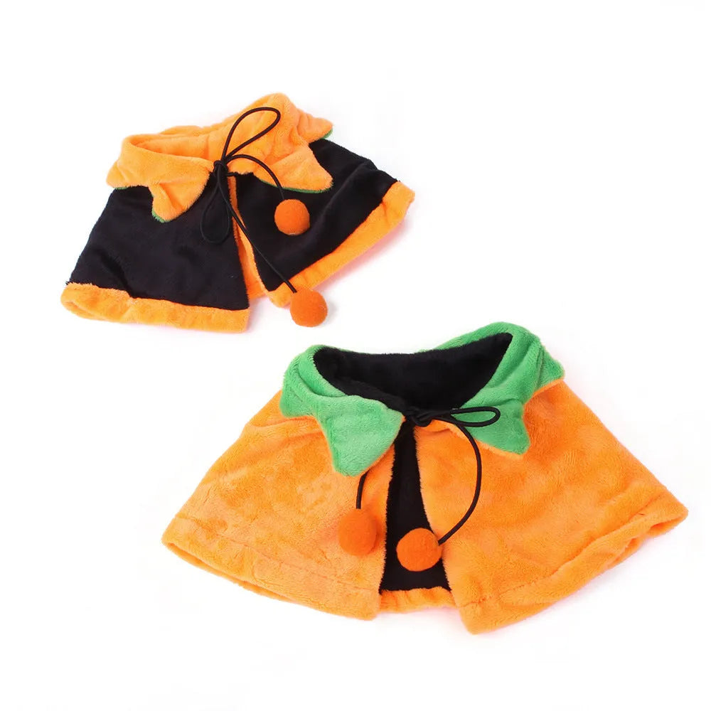 Halloween pumpkin double-sided dog cloak cat costume in plush fabric