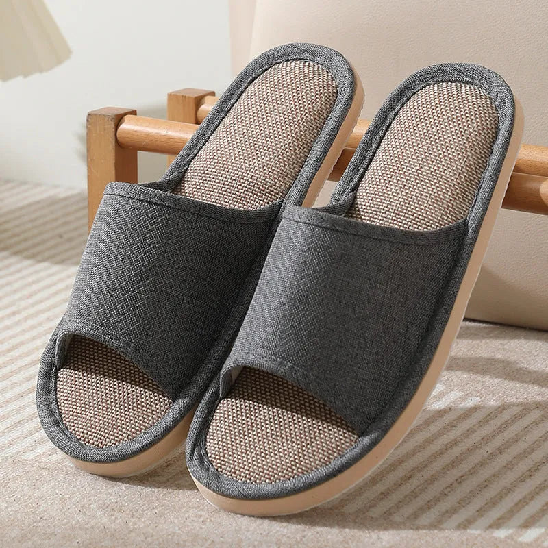 Women's linen open toe slippers in multiple colours with thickened sole