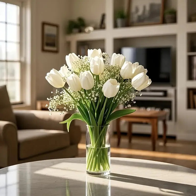 Tulip starry combination artificial flower bridal bouquet thirty piece set plastic flocked blooms photography prop