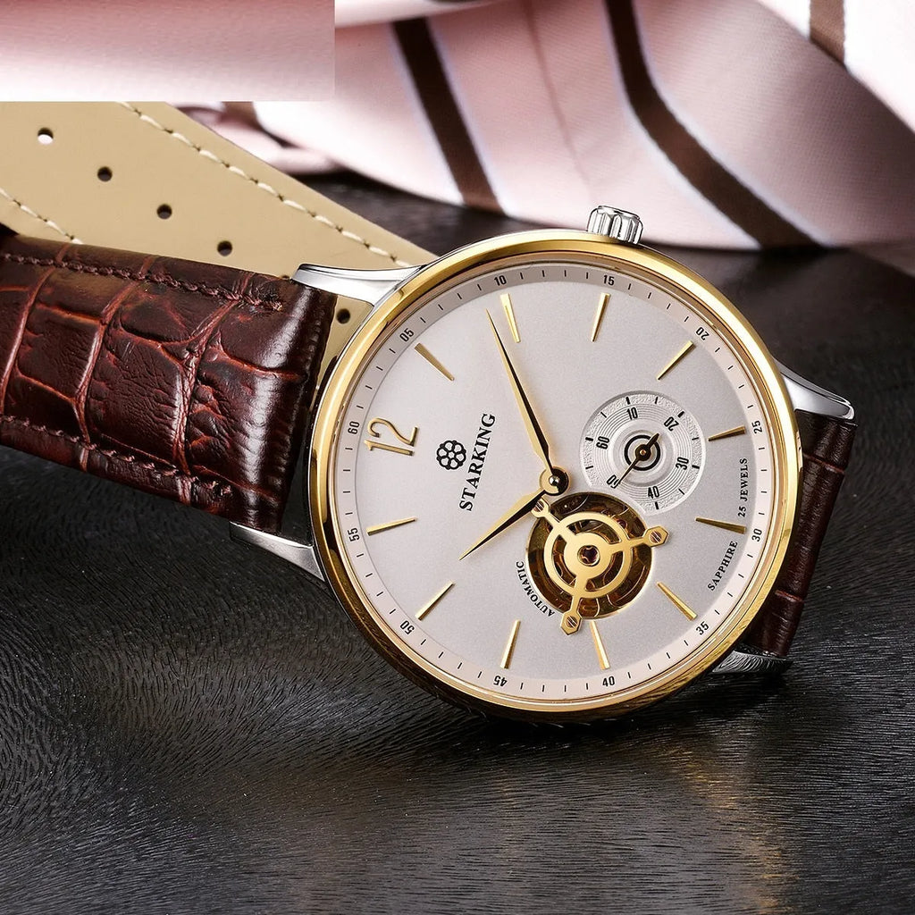 Men's automatic mechanical business watch with sapphire crystal glass and stainless steel case