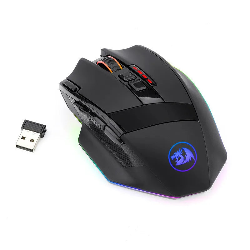 Redragon M801P black wireless gaming mouse with nine buttons and dual-mode connectivity