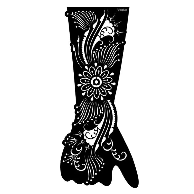 Geometric hollow template tattoo sticker with machine-cut edges and three-dimensional paper carving texture