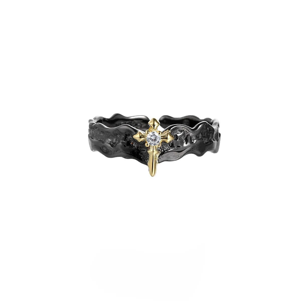 Adjustable silver couple ring with electroplated white gold or black gold finish and minority princess knight design