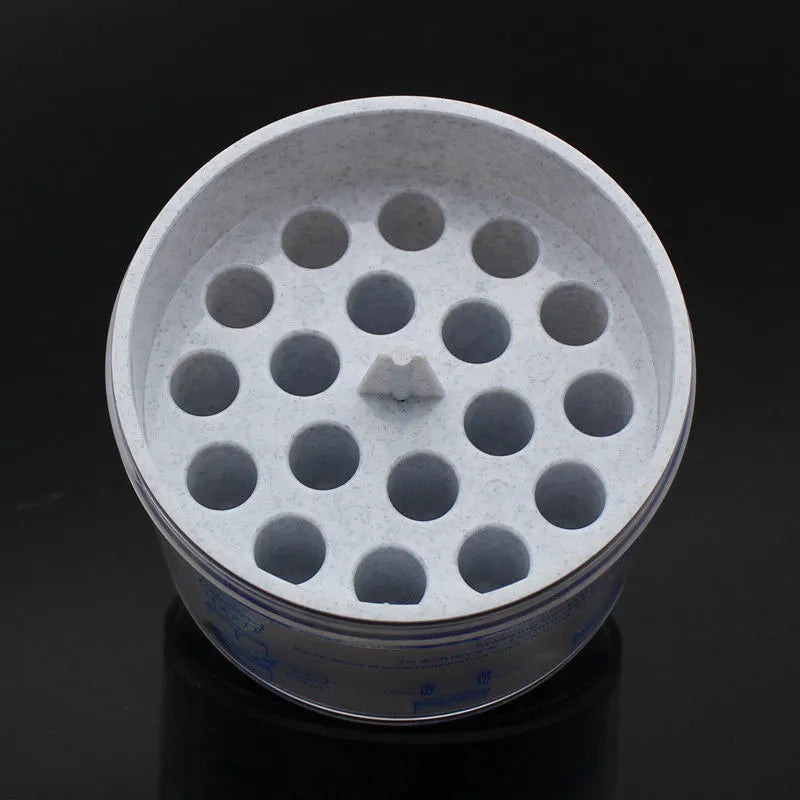 Laboratory process cooling box for gradient freezing with orange metal iron block and blue plastic cover
