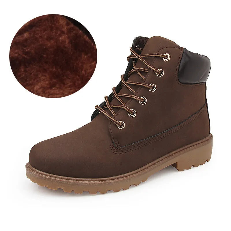 Men's pink Martin boots with velvet lining, round toe and lace-up front closure