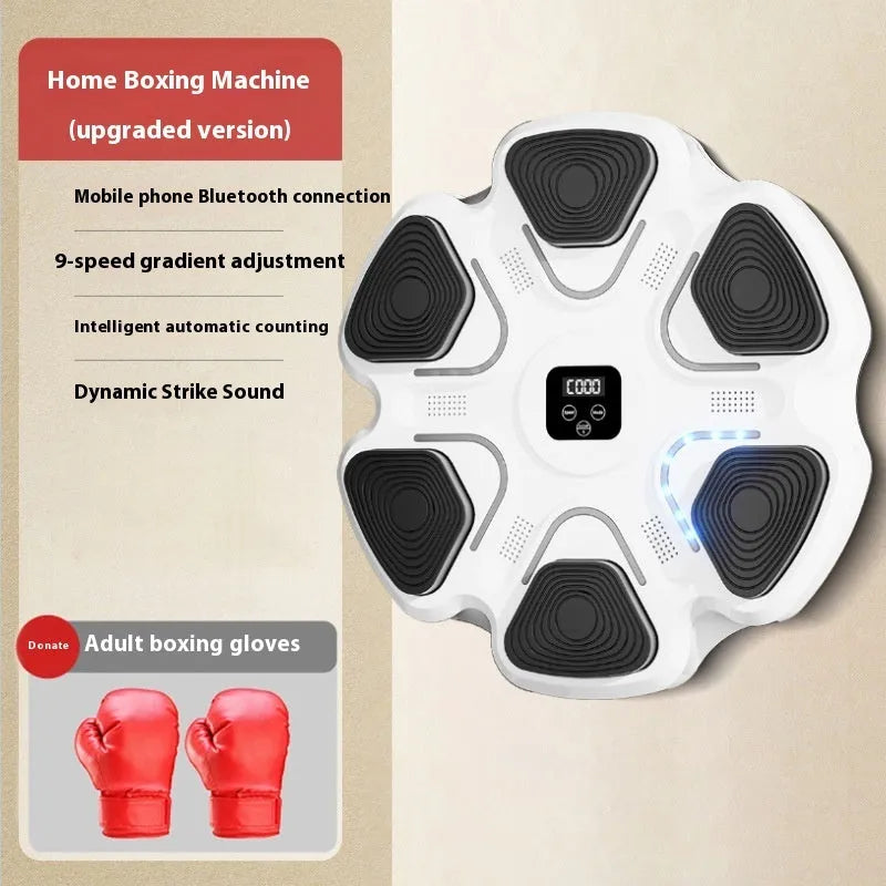 Smart music electronic boxing wall target with ABS construction and boxing gloves.