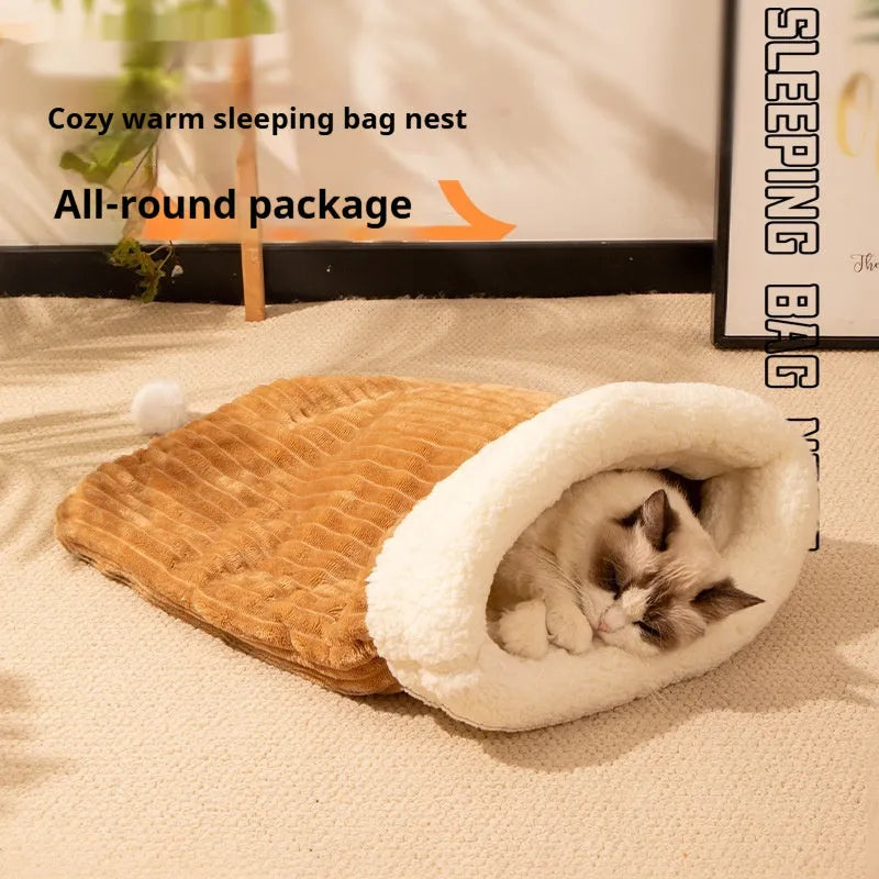 Soft flannel cat sleeping bag nest measuring 50 by 40 cm in blue rabbit pattern.