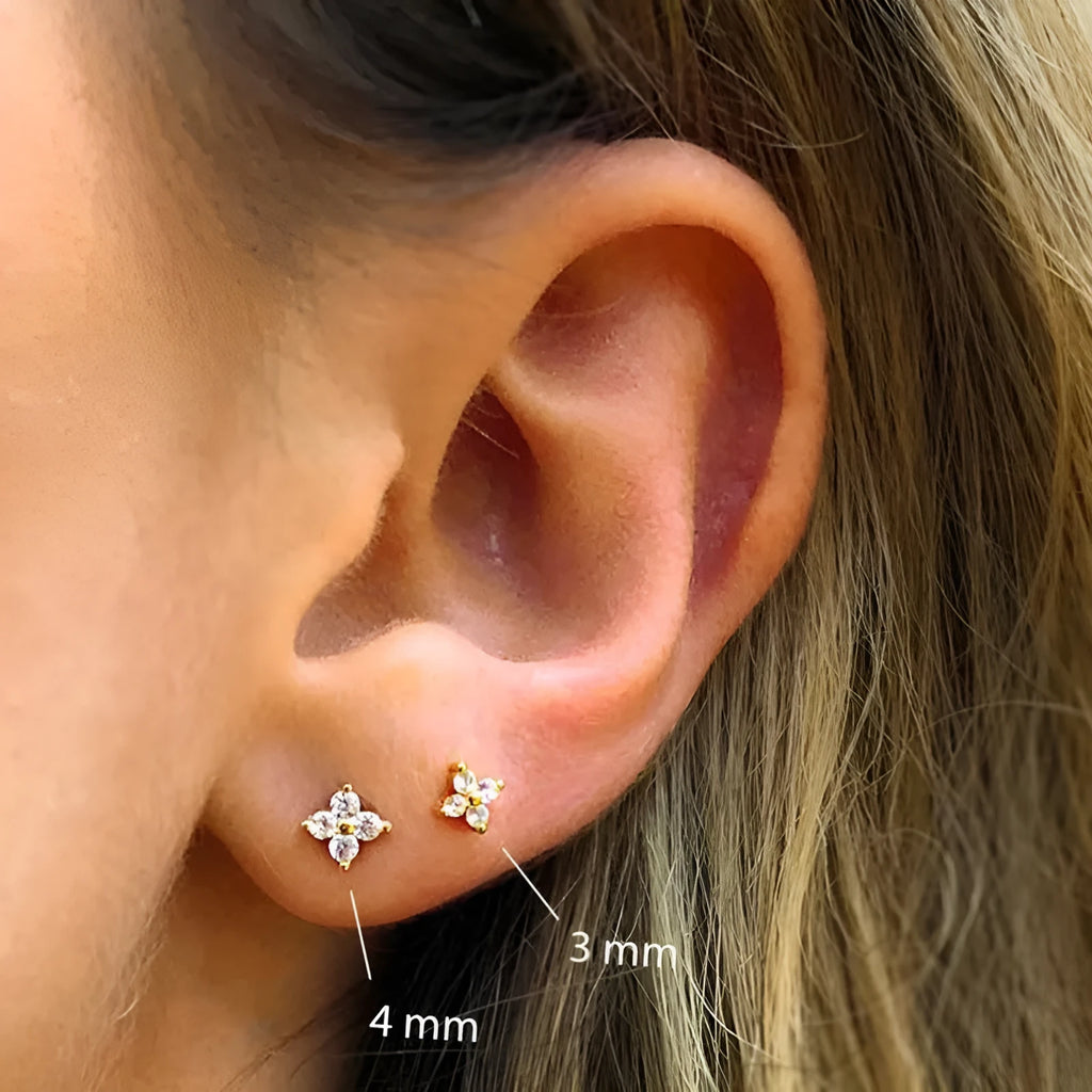 S925 sterling silver crystal flower stud earrings with petal design in gold or platinum plating