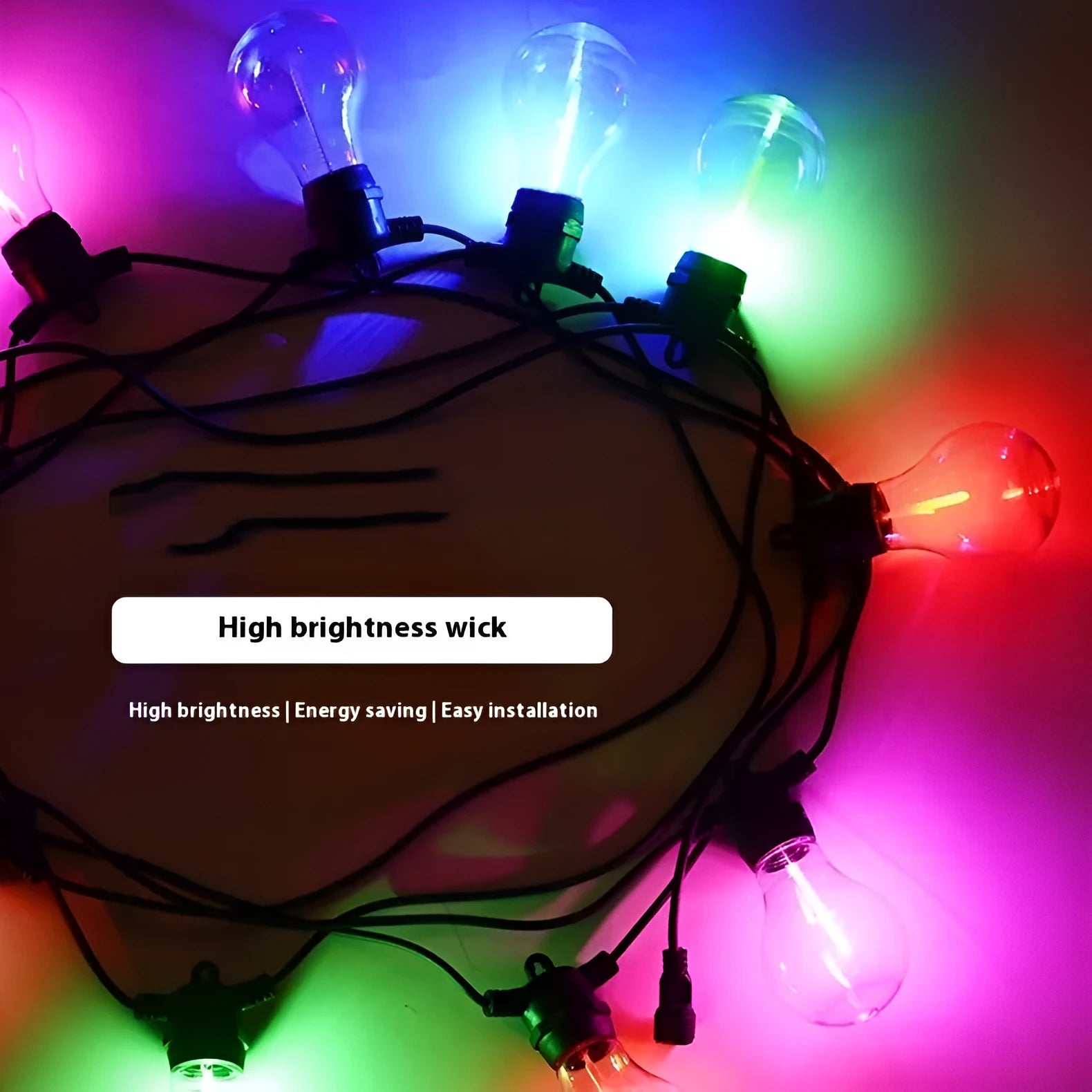 Waterproof outdoor string lights with 10 meteor-shaped bulbs on a 5-metre cable for wedding and garden decor.