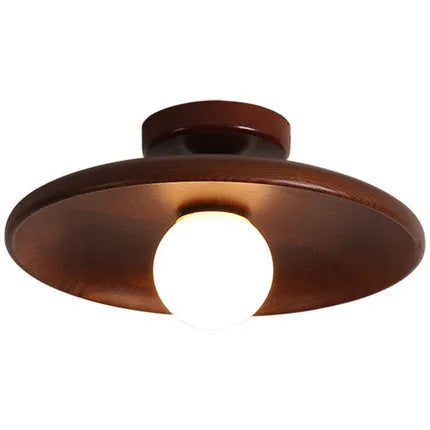 Minimalist solid wood and glass ceiling lamp in a walnut colour finish