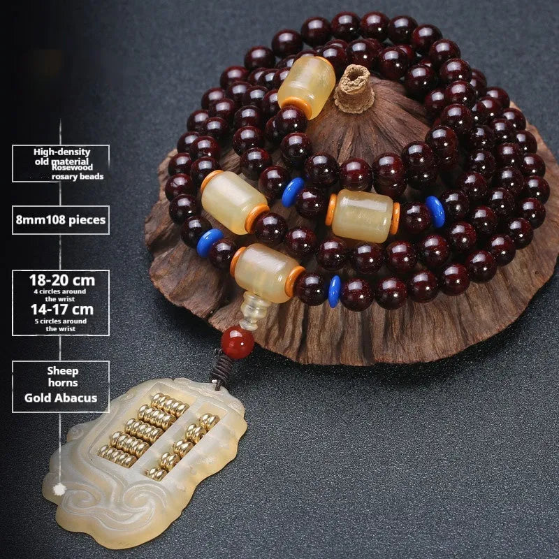 Men's rosewood bracelet with 108 beads showing lapis lazuli stone design option