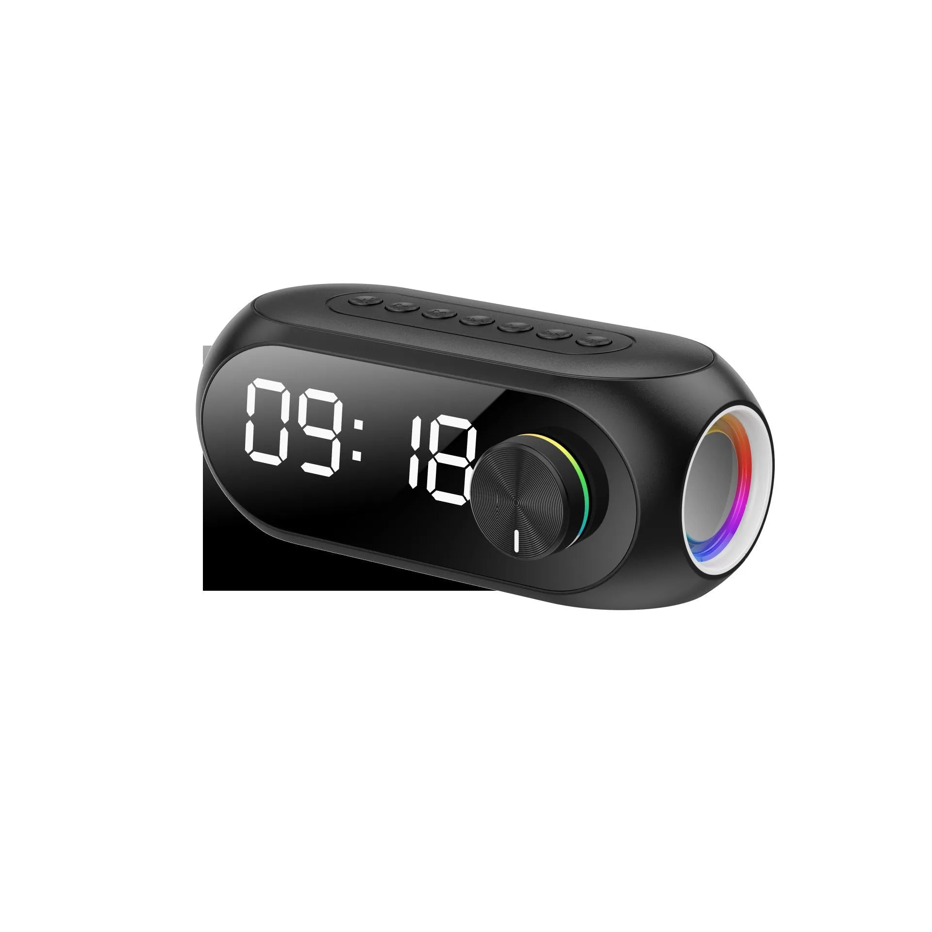 Portable Bluetooth speaker with Extra Bass technology and circular clock design in black colour