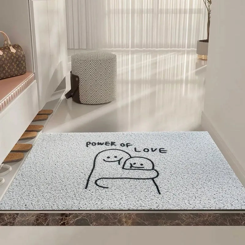 Square PVC floor mat with Mr. Big Nose cartoon face and geometric pattern design in multiple size options.
