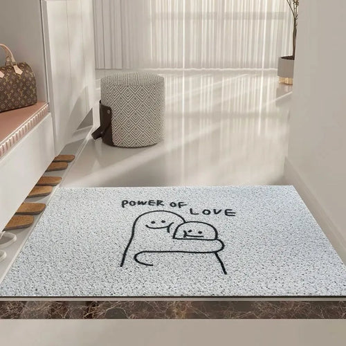 Square PVC floor mat with Mr. Big Nose cartoon face and geometric pattern design in multiple size options.