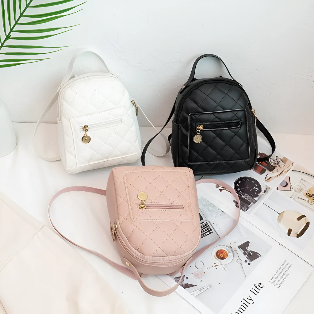 Girls' hard PU backpack with Korean embroidery in black, vertical square shape with soft carry handle