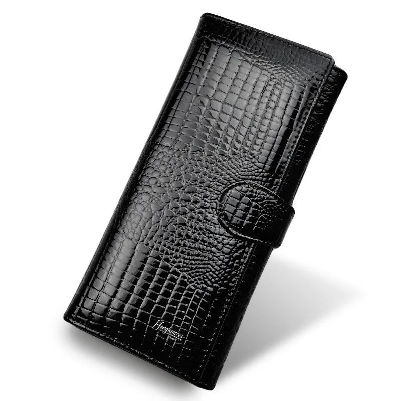 Women's patent leather coin purse with crocodile pattern in red, black, or wine red colours