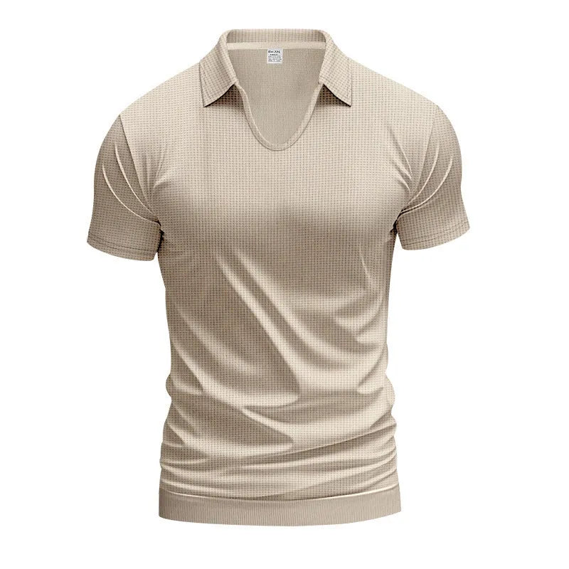 Men's loose fit V-neck short sleeve T-shirt in cotton blend fabric showing colour options