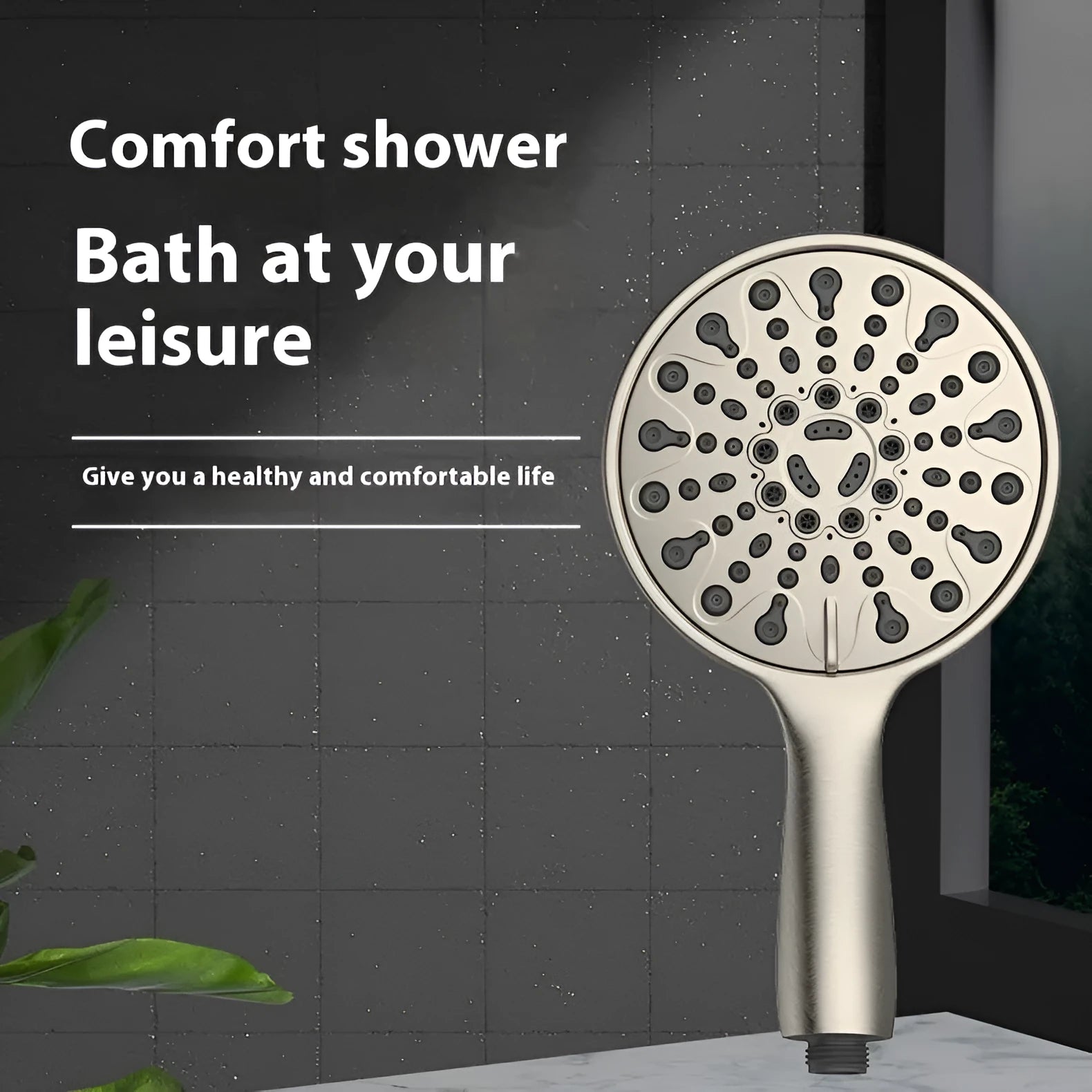 6-inch portable handheld shower head with six spray functions in electroplated finish
