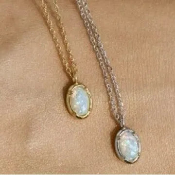 S925 silver geometric oval opal pendant necklace with choice of gold or white gold plating