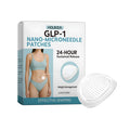 Pack of four white nano-microneedle facial skincare patches on a blue background.