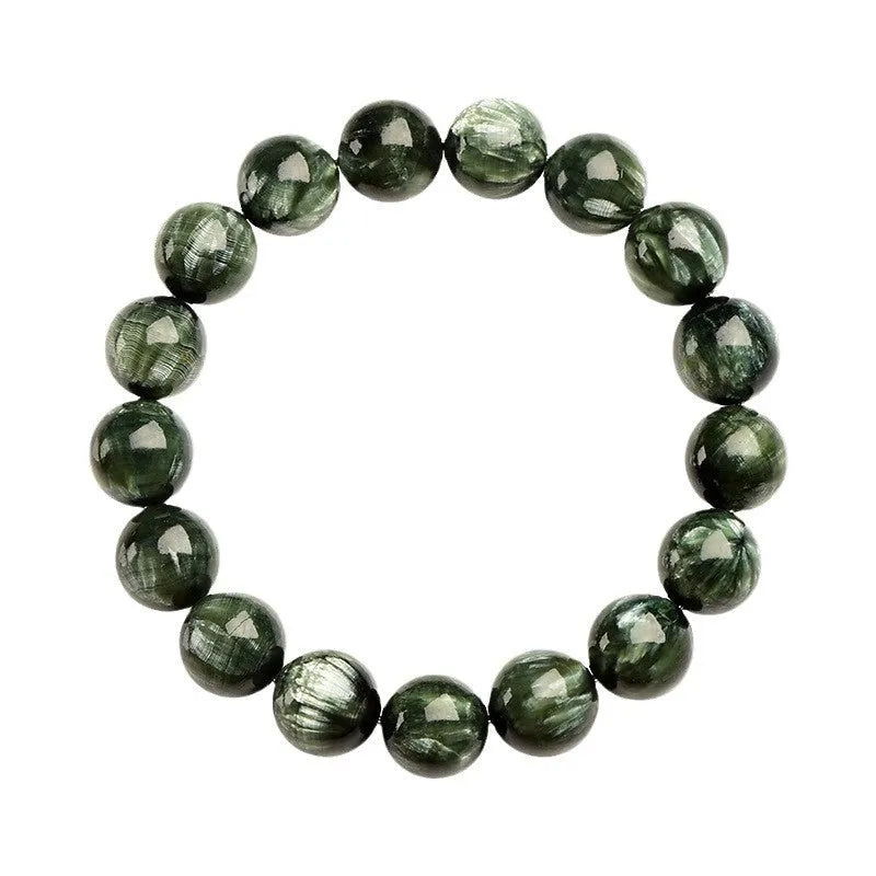 Green Dragon Crystal bracelet with round beads and ruyi design element.