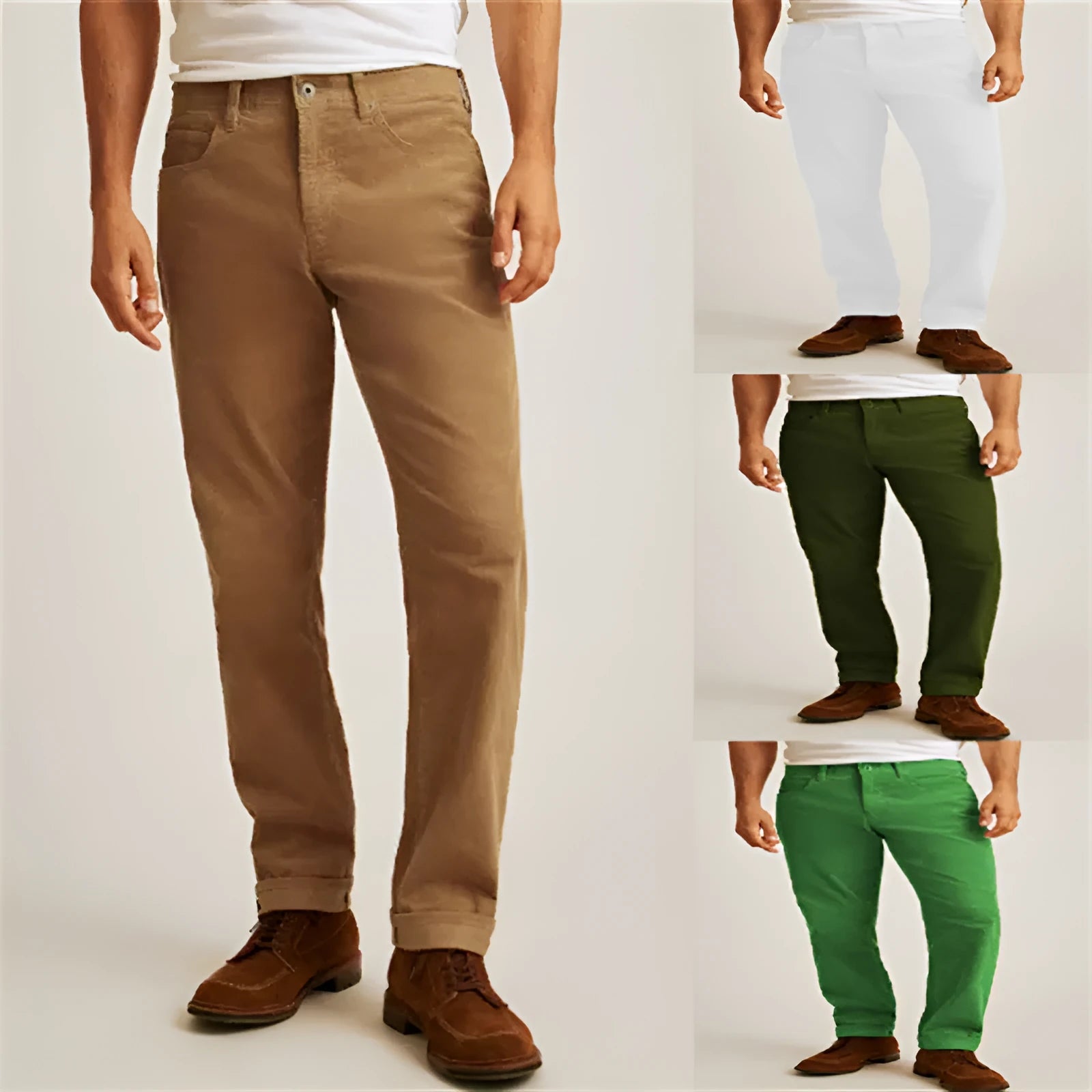 Straight-leg corduroy trousers in a solid colour on a mid-waist model.