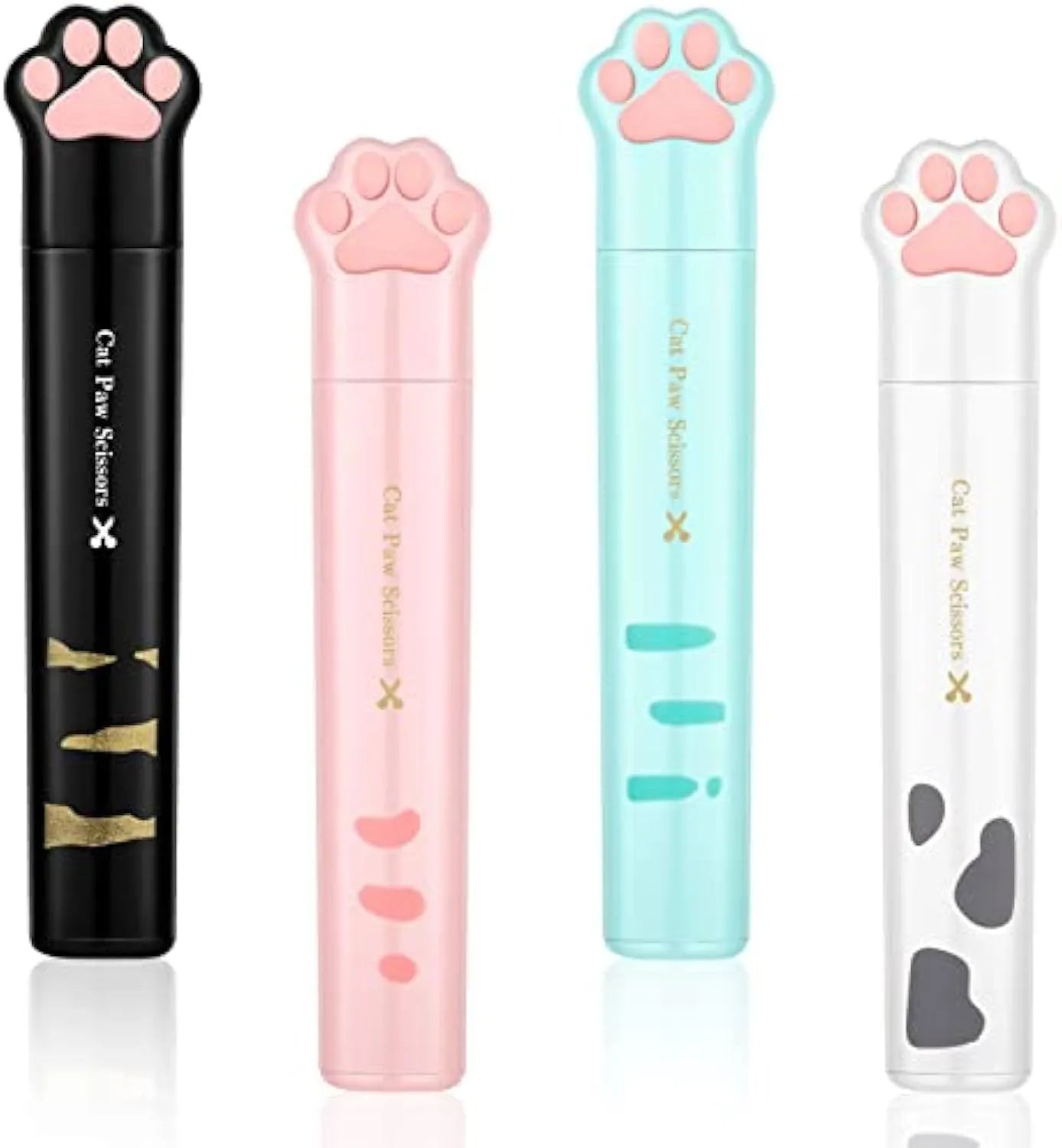 Closed pink cat paw mini folding safety scissors showing the cartoon handle design.