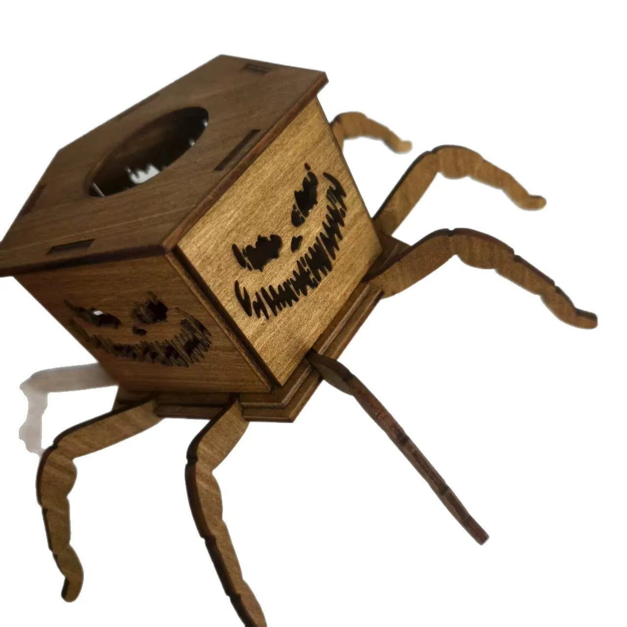 Wooden spider lantern candlestick Halloween decoration measuring 21x8.5cm