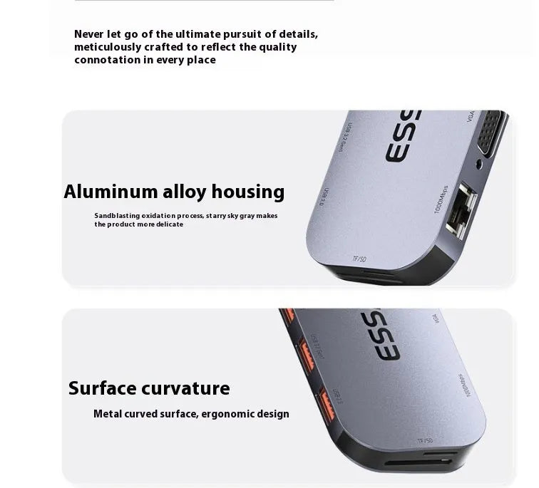 11-in-1 USB-C expansion dock with Gigabit Ethernet port and 20cm cable separator