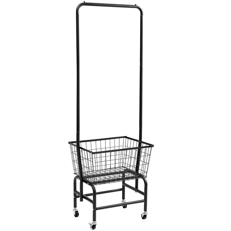 Single rod pulley storage car for wardrobe organisation with iron construction and caster wheels