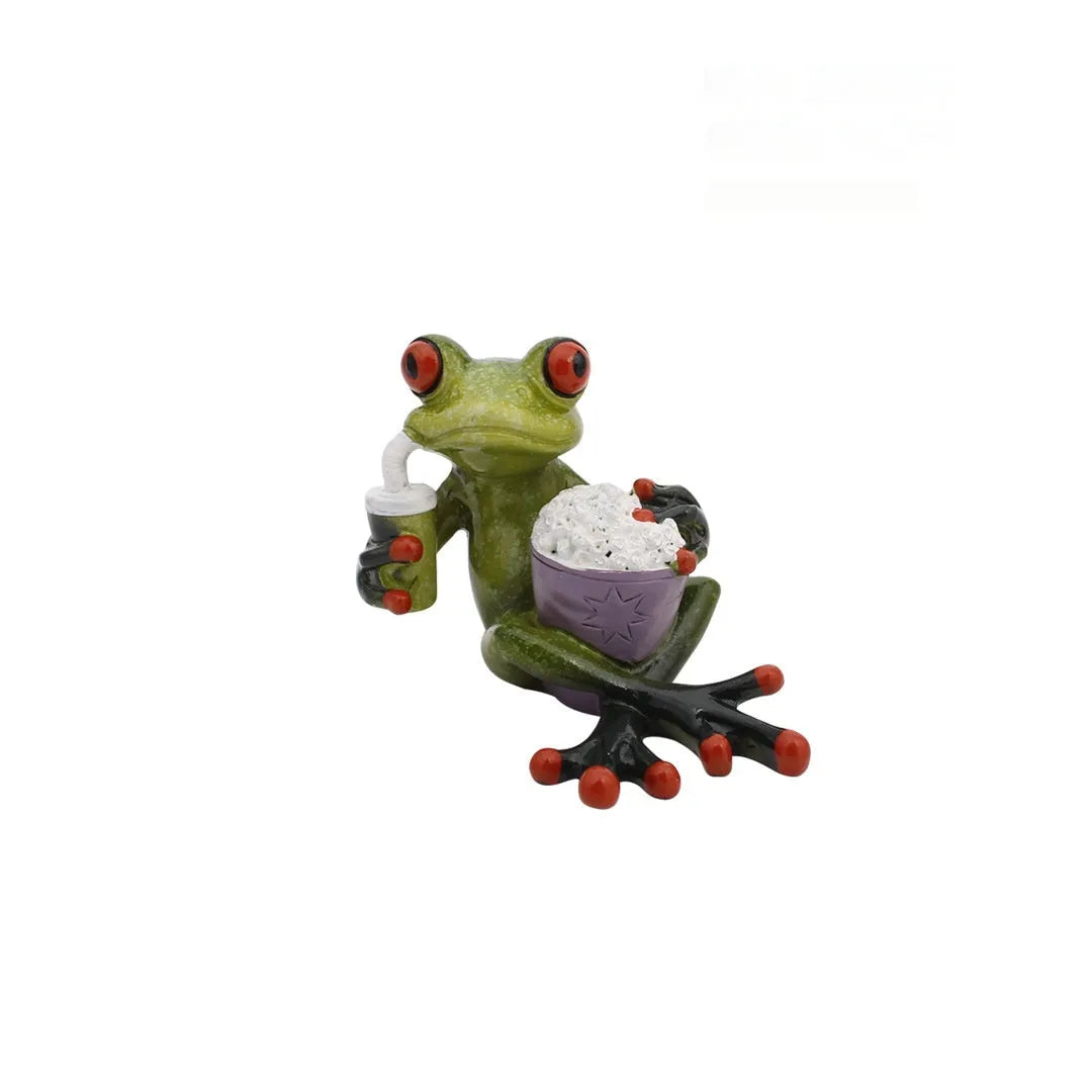 Pastoral style synthetic resin frog figurine for home shelf decoration