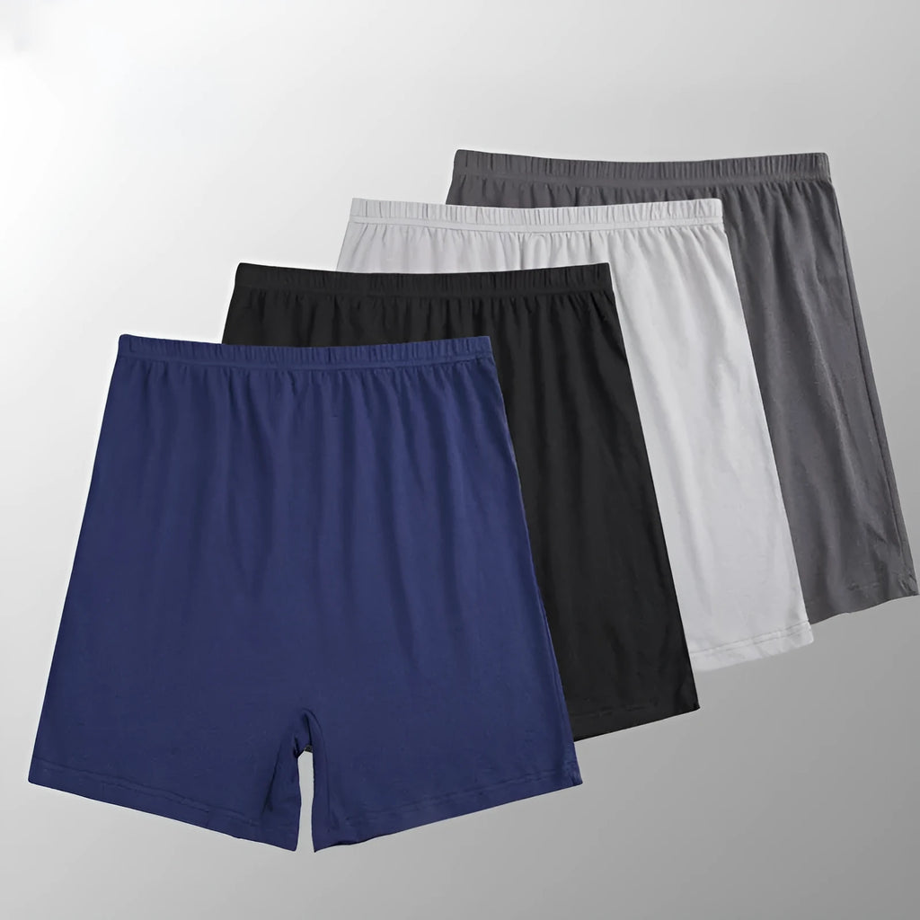 Men's solid colour modal boxers showing high waist design available in black, blue, gray and brown