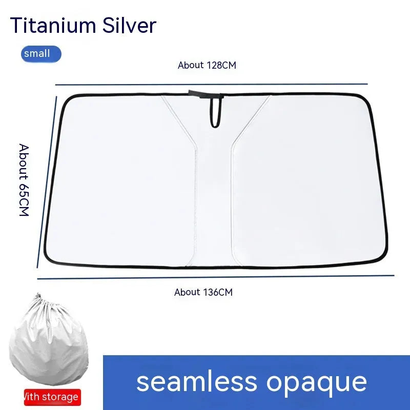 Titanium silver car windshield sunshade with double ring design for sun protection and heat reduction