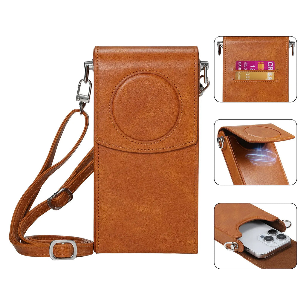 Brown leather storage bag for Apple Vision Pro power supply