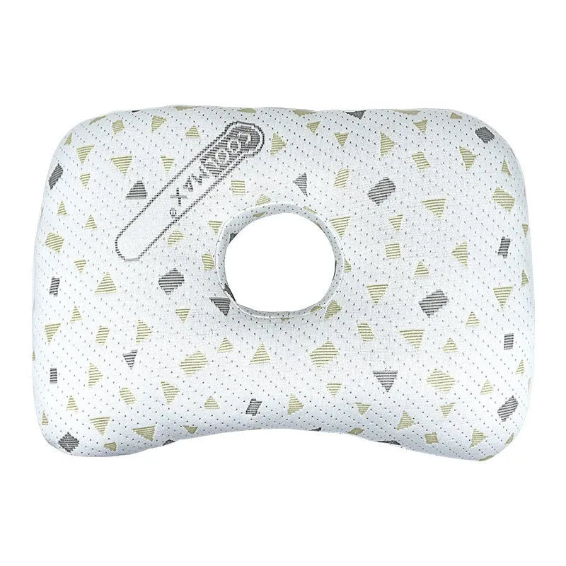 Single hole ear pillow for beauty salon use, shown in a plaid grey colour with detachable cover.