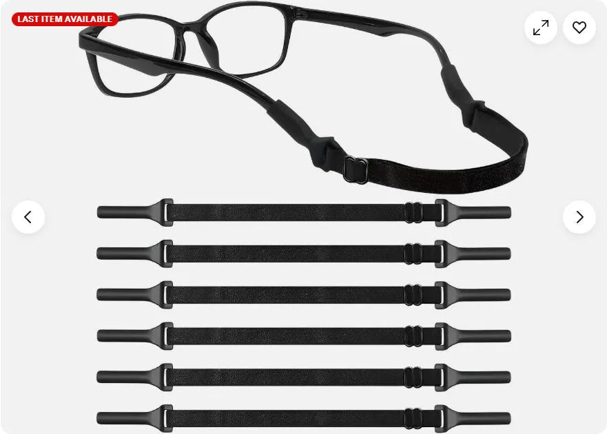 Black adjustable glasses cord with silicone hooks for anti-slip retention on spectacles