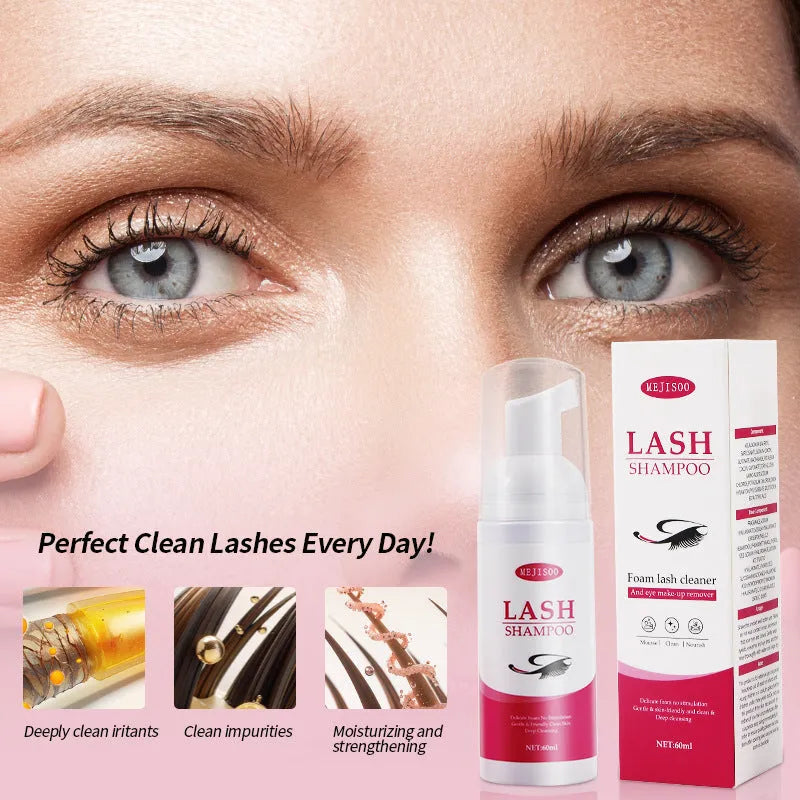 60ml eyelash cleaning mousse bottle measuring 3.7cm by 13.5cm