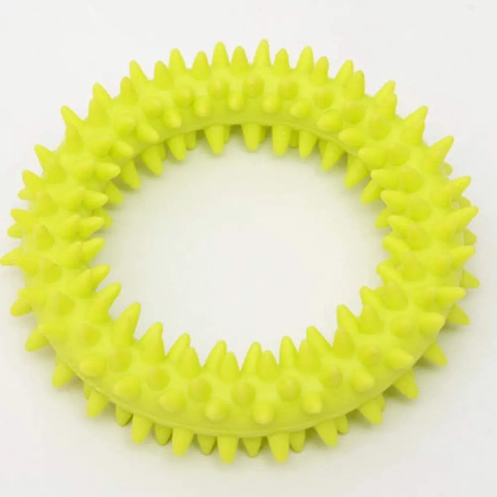Blue TPR spiky circle ring dog chew toy for dental cleaning and bite training.