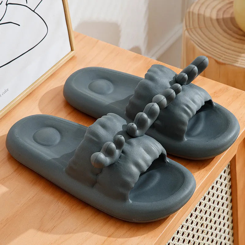 Women's deer horn design flip flop slippers in EVA material, shown in light yellow colour.