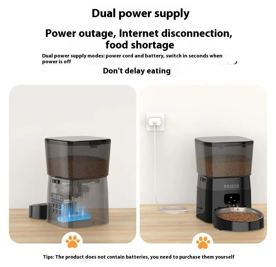 Automatic pet feeder WIFI version black with stainless steel tray and 2L capacity on counter
