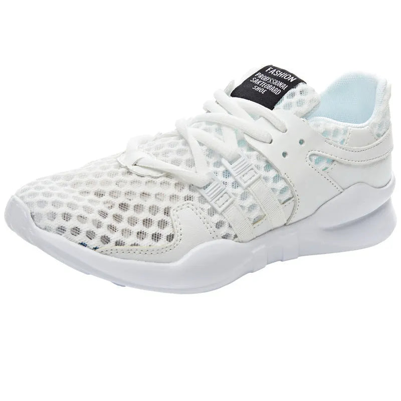 Breathable mesh sneaker with hollow-out design and a flat EVA sole, shown in a light colour on a neutral background.