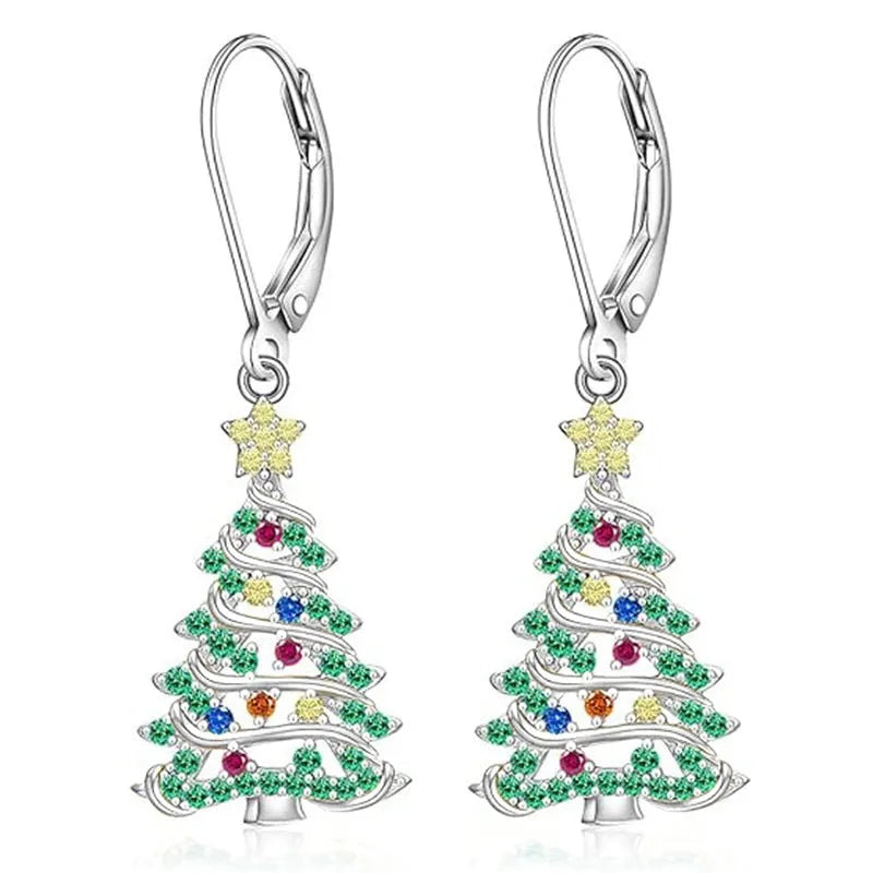 Women's Christmas tree earrings with star shape in white gold colour on copper base