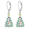 Women's Christmas tree earrings with star shape in white gold colour on copper base