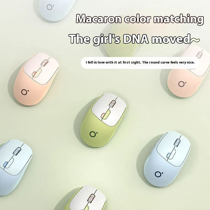 Mute wireless Bluetooth mouse in Matcha Green colour with five-button layout on office desk
