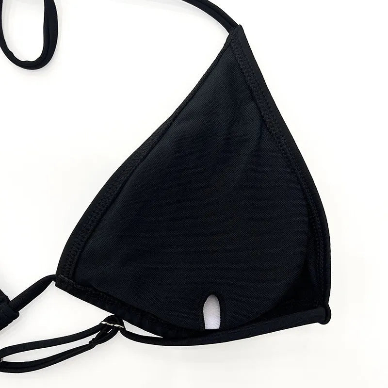Black mesh four-piece bikini suit with long sleeves for women's swimming