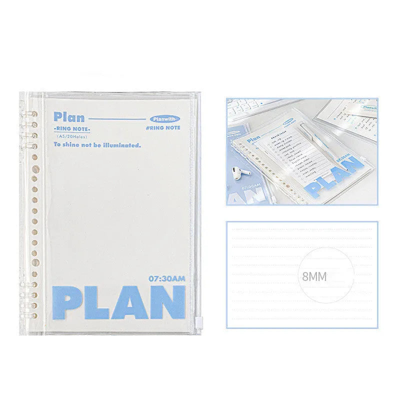 A5 spiral notebook with PVC cover in white or blue colour options