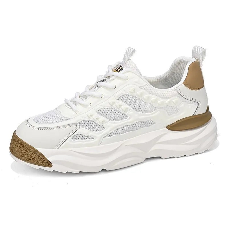 Men's white and black breathable mesh casual shoes with round toe in sizes 39 to 44
