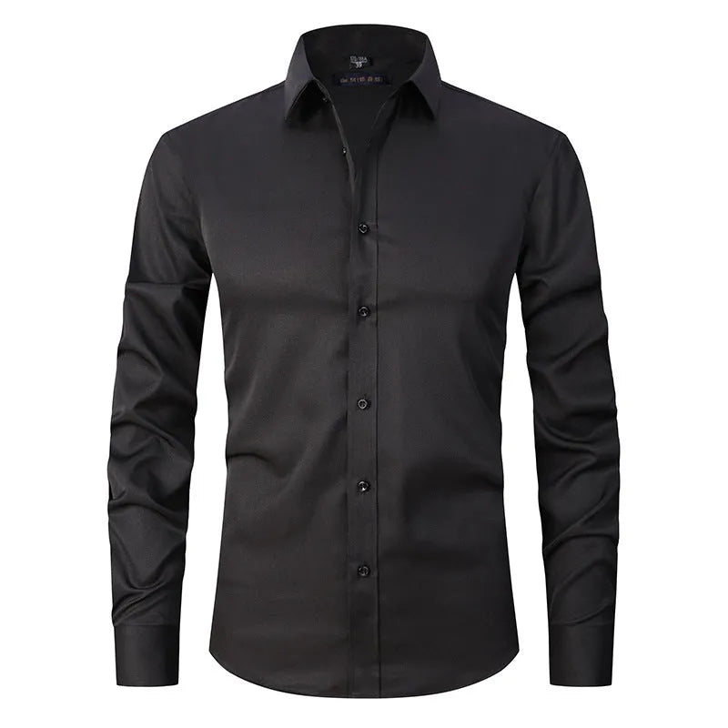 Men's stretch long sleeve work shirt in polyester fabric shown in multiple colour options